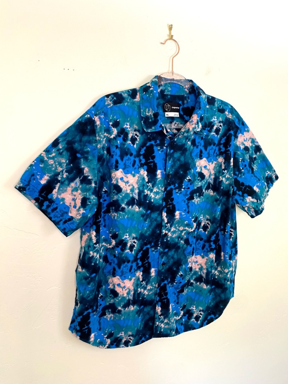 Original Boundaries XL Dark Tie-Dye Button-Down Men's Shirt Hawaiian Shirt - Picture 2 of 4